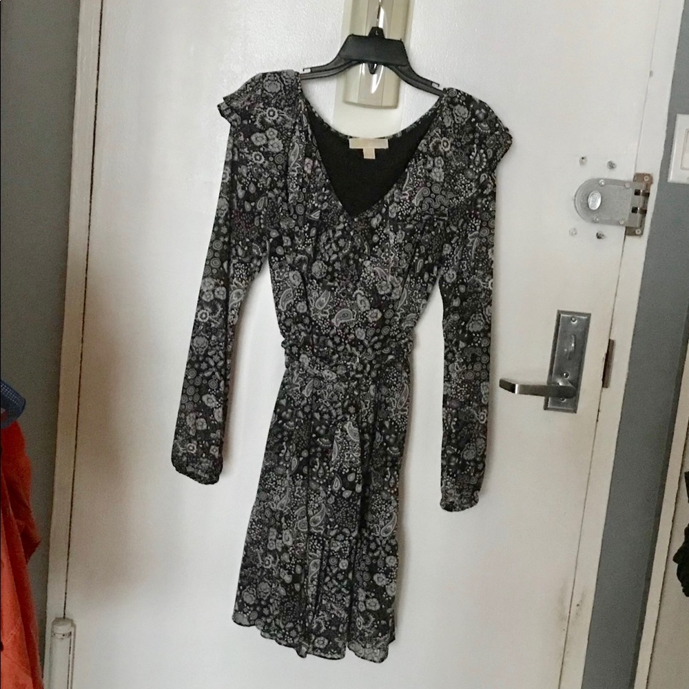 Mixed Paisly Ruffled Georgette Tie at waist Dress